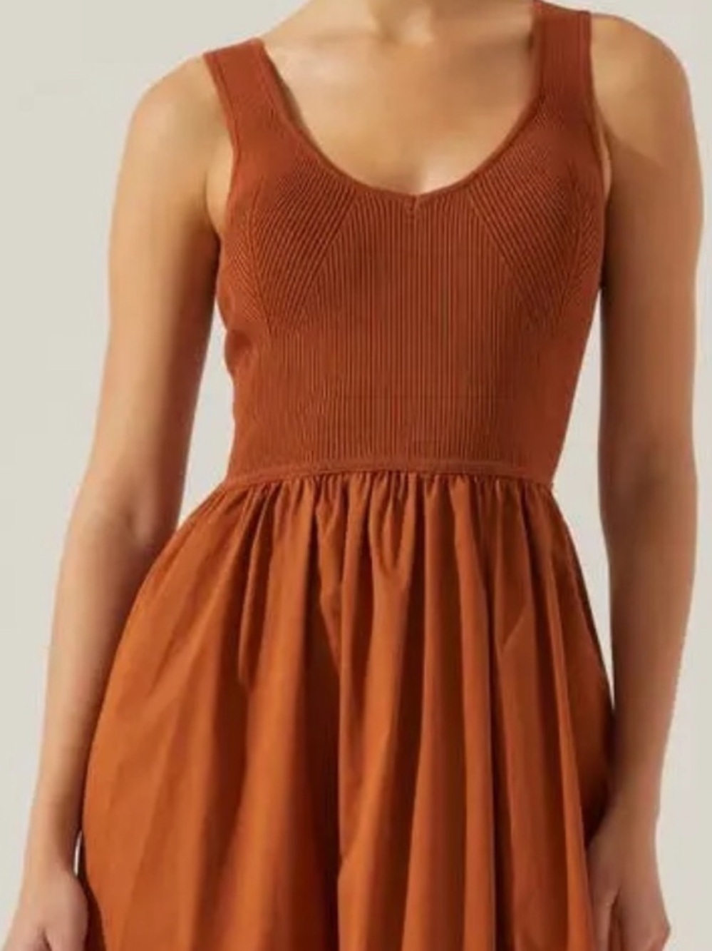 Astr Rust Knit-Bodice Midi Dress